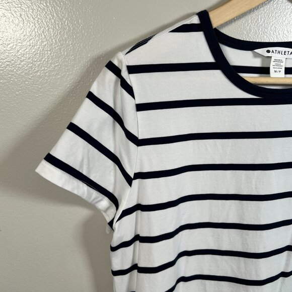 Athleta Essential Tee Dress Size Medium Petite Blue Stripe Minimal Casual Comfy - Picture 4 of 9